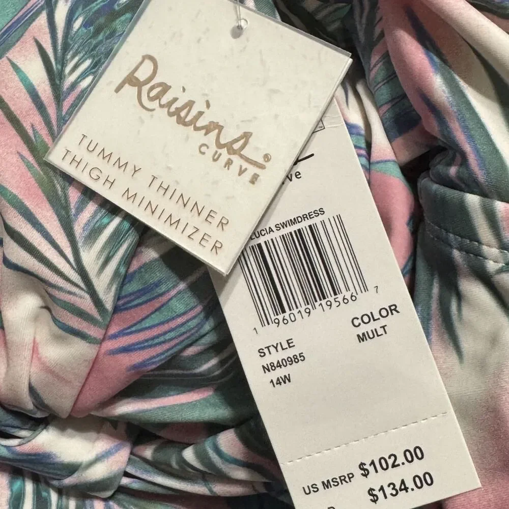 RAISINS CURVE Lucia Swim Dress 14W Floral Tummy Control Skater NWT